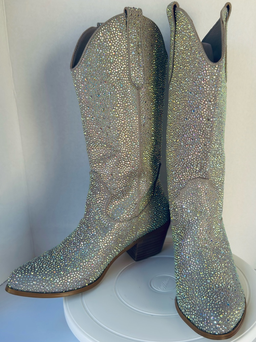 Embellished Iridescent Western Booties - Women's Crystal Shine